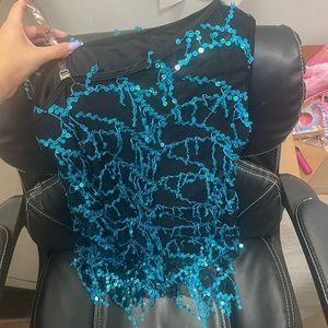 blue and black sequin leotard costume